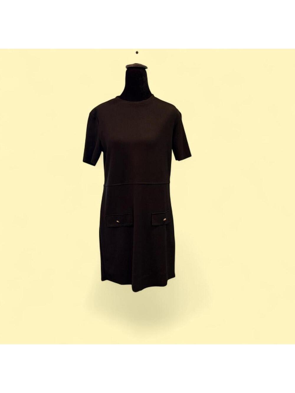 ZARA Black Short Sleeve Mini Dress with Front Pockets